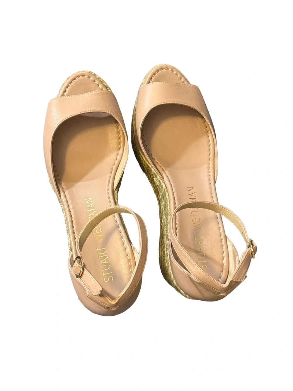 Stuart Weitzman Nude Leather Nudist Wedge Espadrille Sandal 10.5 + Dust Bag NWT